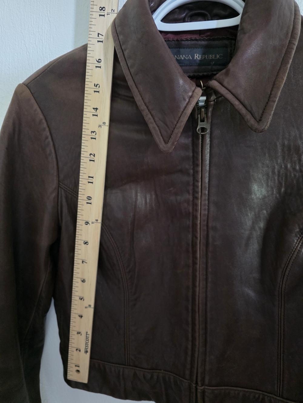 Y2K Banana Republic Genuine Leather Cropped Moto Jacket Brown - Picture 7 of 11